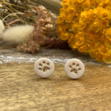 Studs - Paw Print in Gold on White