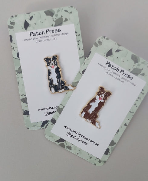 Patch Press Pin - Dog Border Collie Black