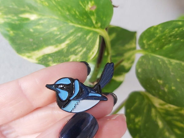 Patch Press Pin - Aus Fairy Wren (black metal)