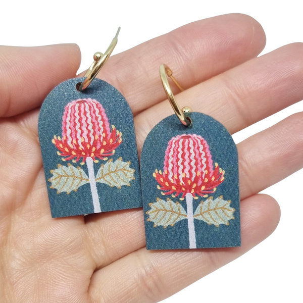 Australian Wildflower Earrings - Scarlet Banksia