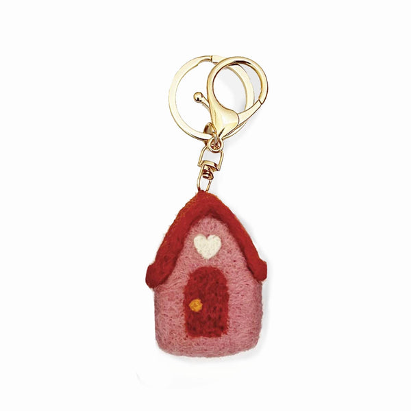 Felt House Keyring - Pink