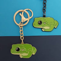 Patch Press Keychain - Green Tree Frog (gold metal)