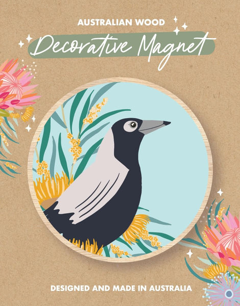 Wood Magnet - CW - Pastel Magpie