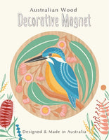 Wood Magnet - WD - Kingfisher & Gum Blossom