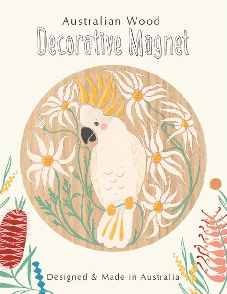 Wood Magnet - WD - Cockatoo & Flannel Flowers