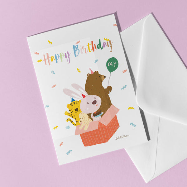 Suki McMaster Card - Bunny Tiger and Bear Surprise